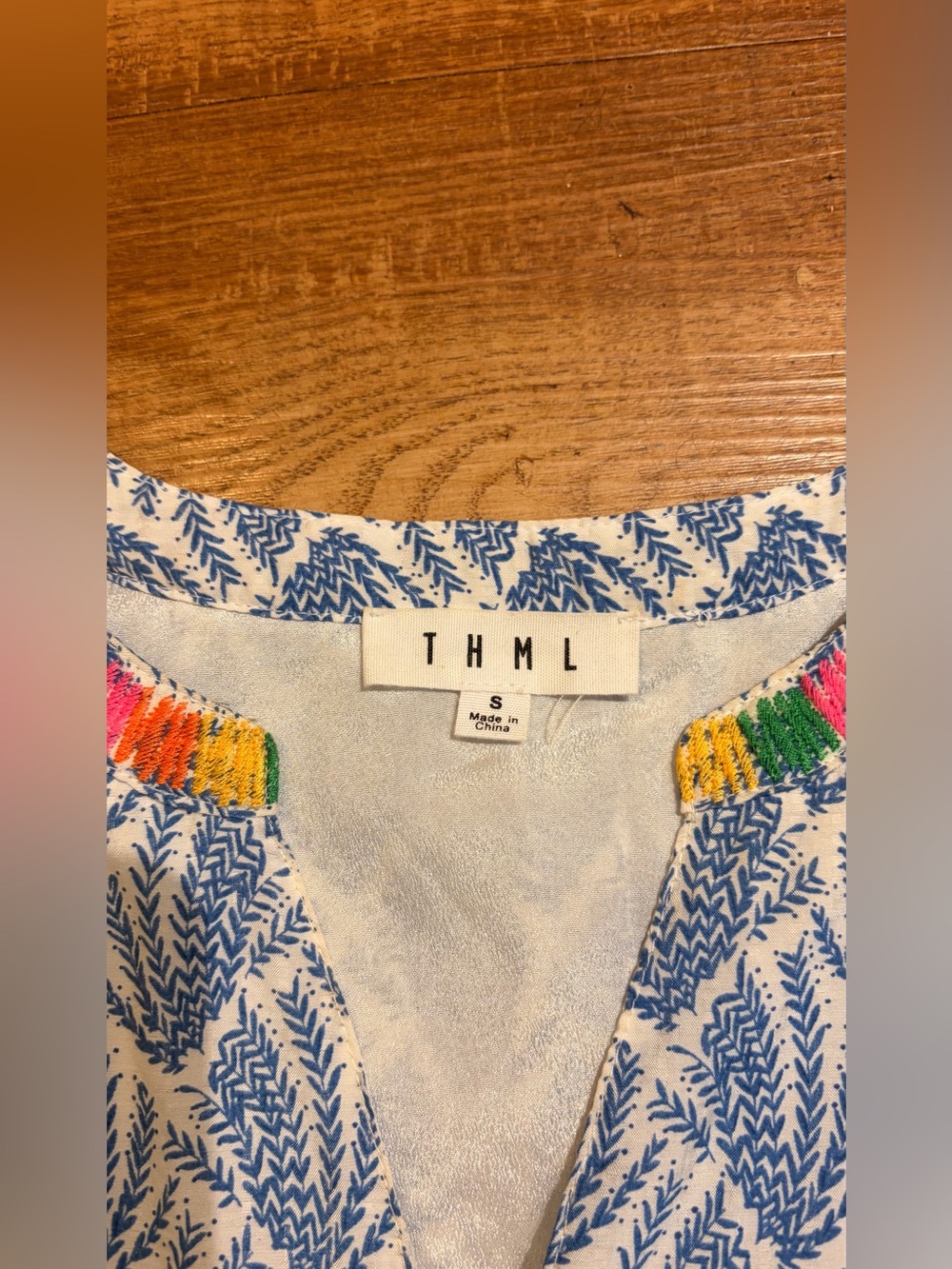 THML Blue & White Printed Halter Dress with Rainbow Embroidery - Picture 9 of 15